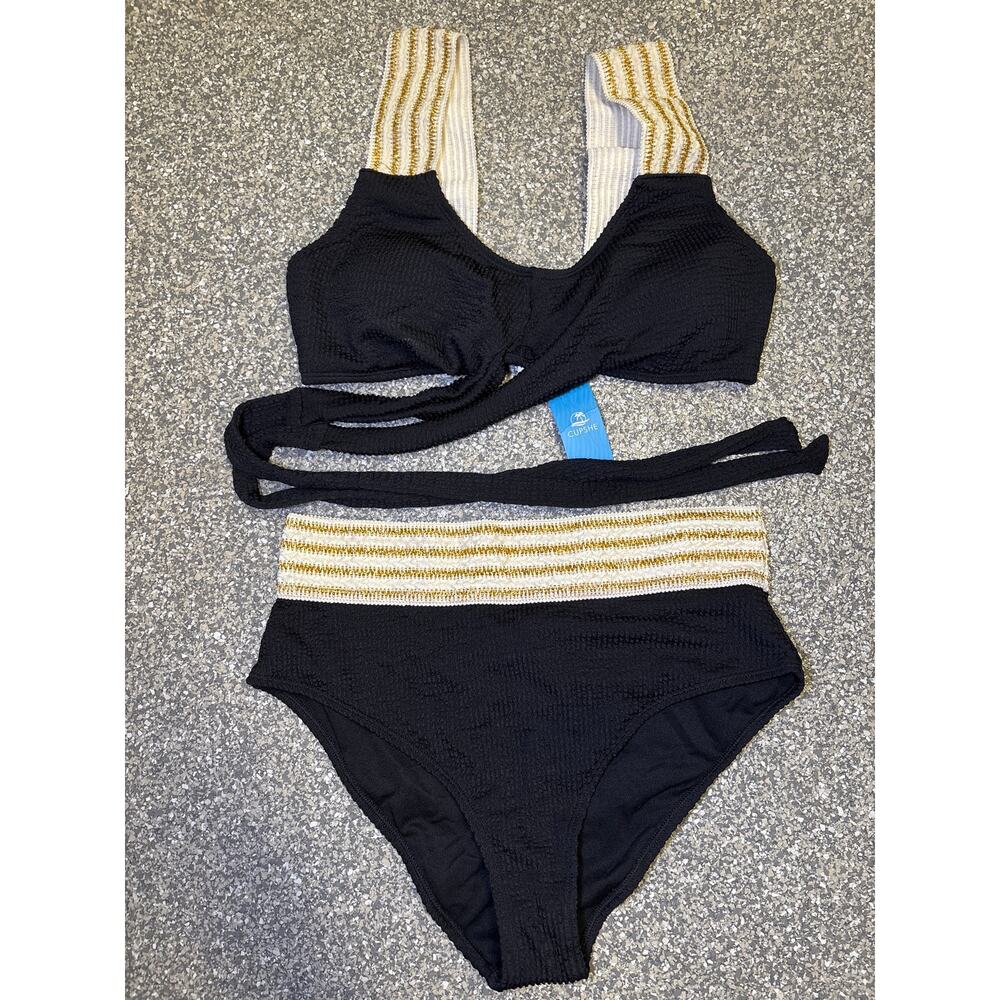 Black and Gold Tank High-Waisted Bikini